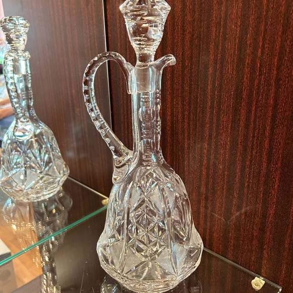 Vintage Pressed Glass Crystal Decanter & Stopper Never Used Vintage Cut Crystal Glass Decanter Ornate Pour Spout Handle Stopper Wine Liquor